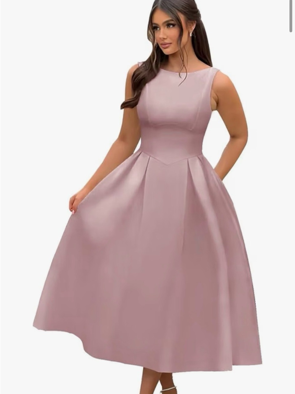 Sleeveless Midi A-Line Dress in Dusty Pink